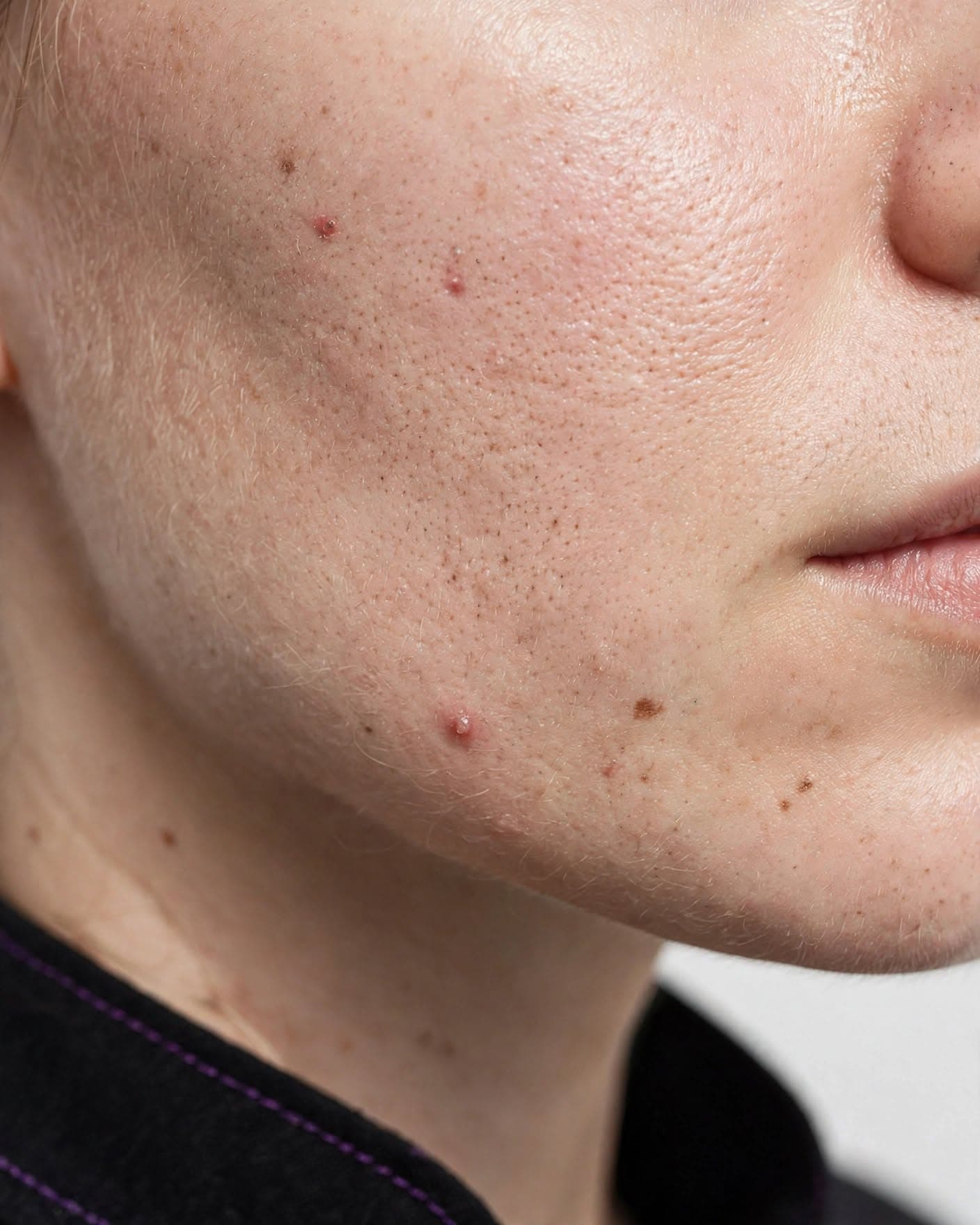 Pele acneica: acne ativa com inflamação e oleosidade